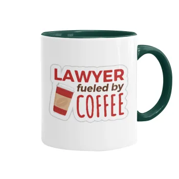 Lawyer fueled by coffee, Κούπα χρωματιστή πράσινη, κεραμική, 330ml
