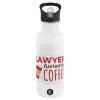 White water bottle with straw, stainless steel 600ml