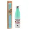 Easter Set, Metallic green/white thermos (Stainless steel), double-walled, 500ml & scented flat Easter candle (30cm) (TURQUOISE)