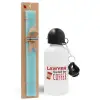 Easter Set, metallic aluminum water bottle (500ml) & scented flat candle (30cm) (TURQUOISE)