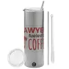 Tumbler stainless steel Silver 600ml, with metal straw & cleaning brush