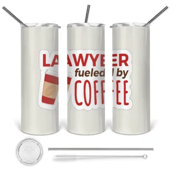 Lawyer fueled by coffee, Tumbler ποτήρι θερμό από ανοξείδωτο ατσάλι 600ml, με μεταλλικό καλαμάκι & βούρτσα καθαρισμού