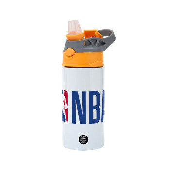 NBA Classic, Παιδικό παγούρι θερμό, ανοξείδωτο, με καλαμάκι ασφαλείας, Πορτοκαλί/Γκρι (360ml) BPA-FREE