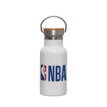 NBA Classic, Μεταλλικό παγούρι θερμός (Stainless steel) Λευκό με ξύλινο καπακι (bamboo), διπλού τοιχώματος, 350ml