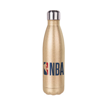 NBA Classic, Μεταλλικό παγούρι θερμός Glitter χρυσό (Stainless steel), διπλού τοιχώματος, 500ml