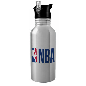 NBA Classic, Water bottle Silver with straw, stainless steel 600ml