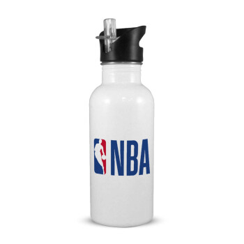 NBA Classic, White water bottle with straw, stainless steel 600ml