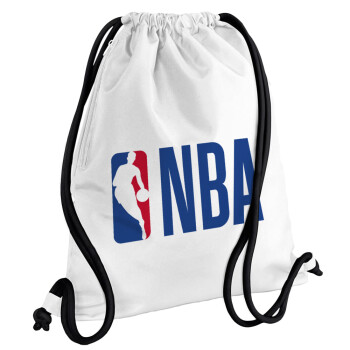 NBA Classic, Τσάντα πλάτης πουγκί GYMBAG λευκή, με τσέπη (40x48cm) & χονδρά κορδόνια