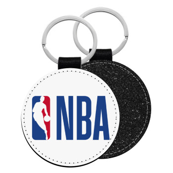 NBA Classic, Μπρελόκ Δερματίνη, στρογγυλό ΜΑΥΡΟ (5cm)