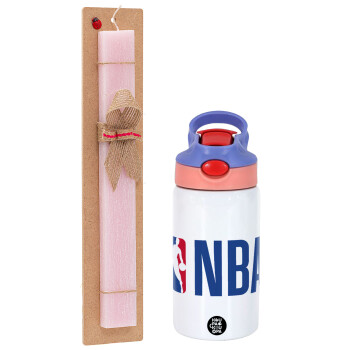 NBA Classic, Πασχαλινό Σετ, Παιδικό παγούρι θερμό, ανοξείδωτο, με καλαμάκι ασφαλείας, ροζ/μωβ (350ml) & πασχαλινή λαμπάδα αρωματική πλακέ (30cm) (ΡΟΖ)