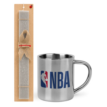 NBA Classic, Πασχαλινό Σετ, μεταλλική κούπα θερμό (300ml) & πασχαλινή λαμπάδα αρωματική πλακέ (30cm) (ΓΚΡΙ)
