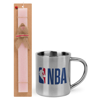 NBA Classic, Πασχαλινό Σετ, μεταλλική κούπα θερμό (300ml) & πασχαλινή λαμπάδα αρωματική πλακέ (30cm) (ΡΟΖ)