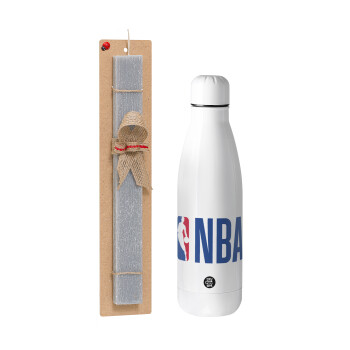 NBA Classic, Easter Set, metallic stainless thermos bottle (500ml) & scented flat Easter candle (30cm) (GRAY)