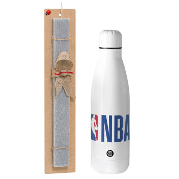 NBA Classic, Πασχαλινό Σετ, μεταλλικό παγούρι Inox (700ml) & πασχαλινή λαμπάδα αρωματική πλακέ (30cm) (ΓΚΡΙ)