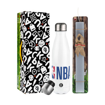 NBA Classic, Easter candle, metallic white thermos bottle (500ml) & aromatic flat candle (30cm) (GRAY)