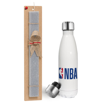 NBA Classic, Πασχαλινή λαμπάδα, μεταλλικό παγούρι θερμός λευκός (500ml) & λαμπάδα αρωματική πλακέ (30cm) (ΓΚΡΙ)