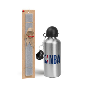 NBA Classic, Easter Set, metallic silver aluminum water bottle (500ml) & aromatic flat Easter candle (30cm) (GRAY)
