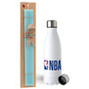 Easter Set, metallic stainless steel water bottle (750ml) & aromatic flat Easter candle (30cm) (TURQUOISE)