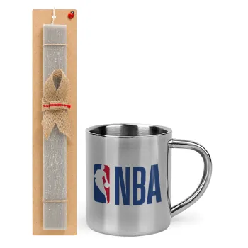 NBA Classic, Πασχαλινή Λαμπάδα με μεταλλική κούπα θερμό (300ml) & κερί αρωματικό πλακέ (30cm) (ΓΚΡΙ)