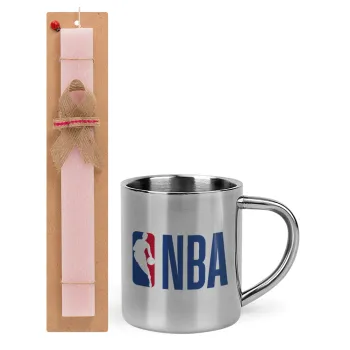 NBA Classic, Easter Set, metallic thermal cup (300ml) & aromatic flat Easter candle (30cm) (PINK)