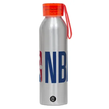 NBA Classic, Αλουμινένιο Αθλητικό Μπουκάλι 650ml – Ασημί με Κόκκινο Καπάκι και Λουράκι Σιλικόνης