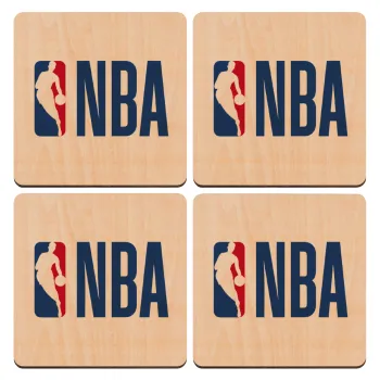 NBA Classic, ΣΕΤ x4 Σουβέρ ξύλινα τετράγωνα plywood (9cm)