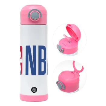 NBA Classic, Παιδικό παγούρι θερμό, ανοξείδωτο, με καλαμάκι ασφαλείας, ΡΟΖ (500ml)