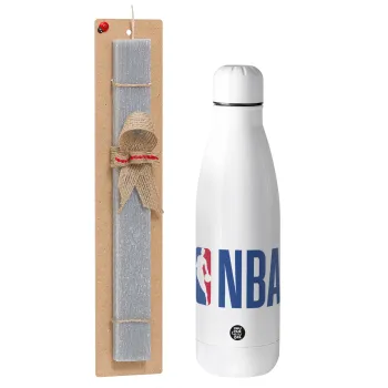 NBA Classic, Πασχαλινή Λαμπάδα με μεταλλικό παγούρι θερμός ανοξείδωτο (500ml) & κερί αρωματικό πλακέ (30cm) (ΓΚΡΙ)
