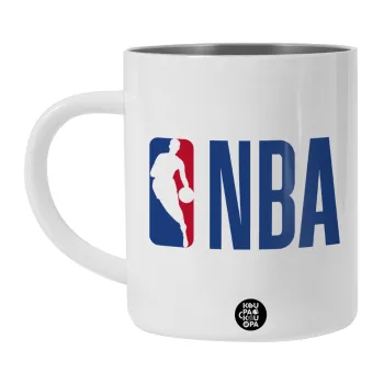 NBA Classic, Λευκή Ανοξείδωτη Μεταλλική Κούπα 450ml - Διπλού Τοιχώματος 