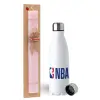 Easter Set, metallic stainless steel water bottle (750ml) & scented flat Easter candle (30cm) (PINK)