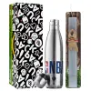 Easter Set, metallic stainless thermos flask (500ml) & scented flat Easter candle (30cm) (GRAY)