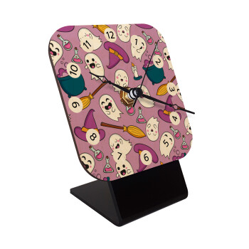 Happy Halloween pink, Επιτραπέζιο ρολόι σε φυσικό ξύλο (10cm)