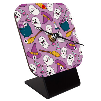 Happy Halloween pink, Quartz Wooden table clock with hands (10cm)