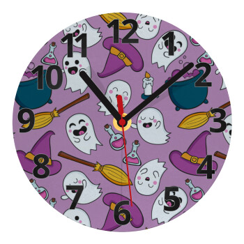 Happy Halloween pink, Ρολόι τοίχου γυάλινο (20cm)