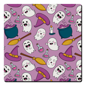 Happy Halloween pink, Τετράγωνο μαγνητάκι ξύλινο 6x6cm