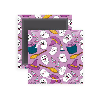 Happy Halloween pink, Μαγνητάκι ψυγείου τετράγωνο διάστασης 5x5cm