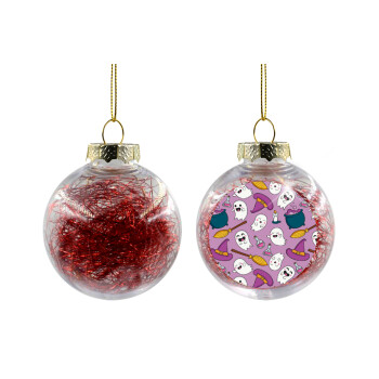 Happy Halloween pink, Transparent Christmas tree ball ornament with red filling 8cm