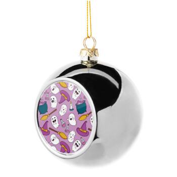 Happy Halloween pink, Silver 8cm Christmas tree ball ornament