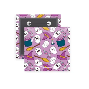 Happy Halloween pink, Κονκάρδα παραμάνα τετράγωνη 5x5cm