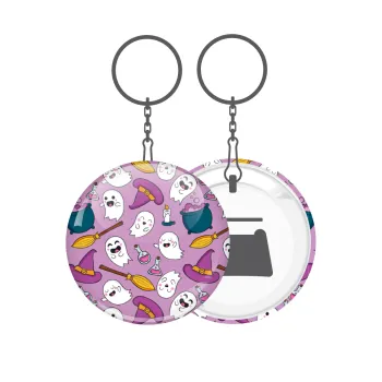 Happy Halloween pink, Μπρελόκ μεταλλικό 5cm με ανοιχτήρι