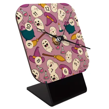 Happy Halloween pink, Επιτραπέζιο ρολόι σε φυσικό ξύλο (10cm)