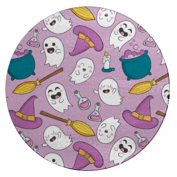 Happy Halloween pink, Επιφάνεια κοπής γυάλινη στρογγυλή (30cm)