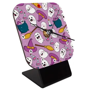 Happy Halloween pink, Quartz Wooden table clock with hands (10cm)