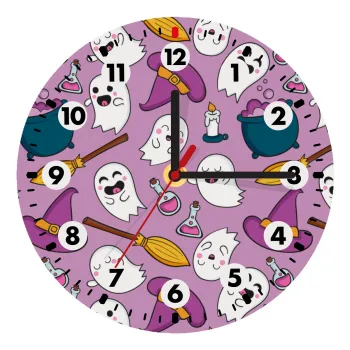 Happy Halloween pink, Ρολόι τοίχου ξύλινο (20cm)