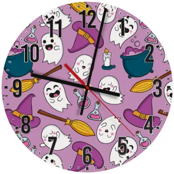 Happy Halloween pink, Ρολόι τοίχου ξύλινο (30cm)