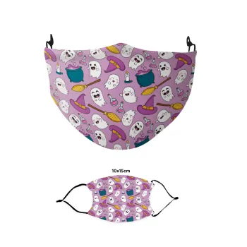 Happy Halloween pink, Μάσκα υφασμάτινη παιδική πολλαπλών στρώσεων με υποδοχή φίλτρου