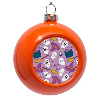 Happy Halloween pink, Στολίδι Χριστουγεννιάτικη μπάλα δένδρου Πορτοκαλί 8cm