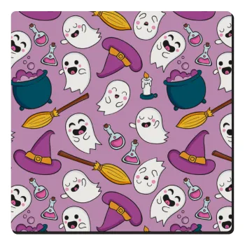 Happy Halloween pink, Τετράγωνο μαγνητάκι ξύλινο 6x6cm