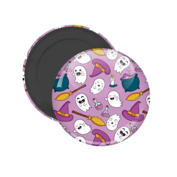 Happy Halloween pink, Μαγνητάκι ψυγείου στρογγυλό διάστασης 5cm