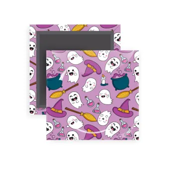 Happy Halloween pink, Μαγνητάκι ψυγείου τετράγωνο διάστασης 5x5cm